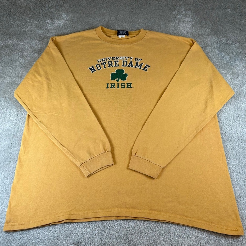 Vintage JanSport University of Notre Dame Irish Long Sleeve T-Shirt 2XL Gold USA